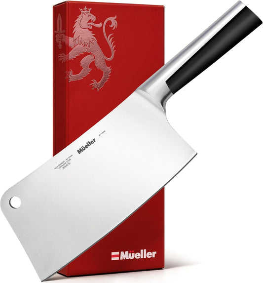 Mueller 7-Inch Meat Cleaver Butcher Knife, German High Carbon Steel
