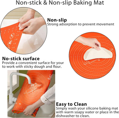 Silicone Baking Mat 28" x 20" Extra Thickness Dough Rolling Mat with Measurements and Edge Heightening, Non-stick Food Grade Silicone Pastry Mat for Pastry, Bread, Cookies, Pizza, Fondant, Pasta-Black
