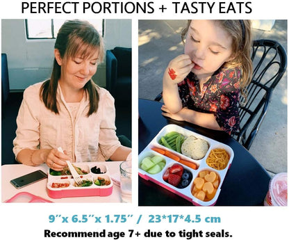 kinsho Bento Lunch-Box Set for Kids includes Snack Container | 6 and 3 Compartment Boxes Leakproof School Bentos, Meal Portion Control Containers, Boys Girls Adults, Navy Blue Large + MINI 2 Pack Set