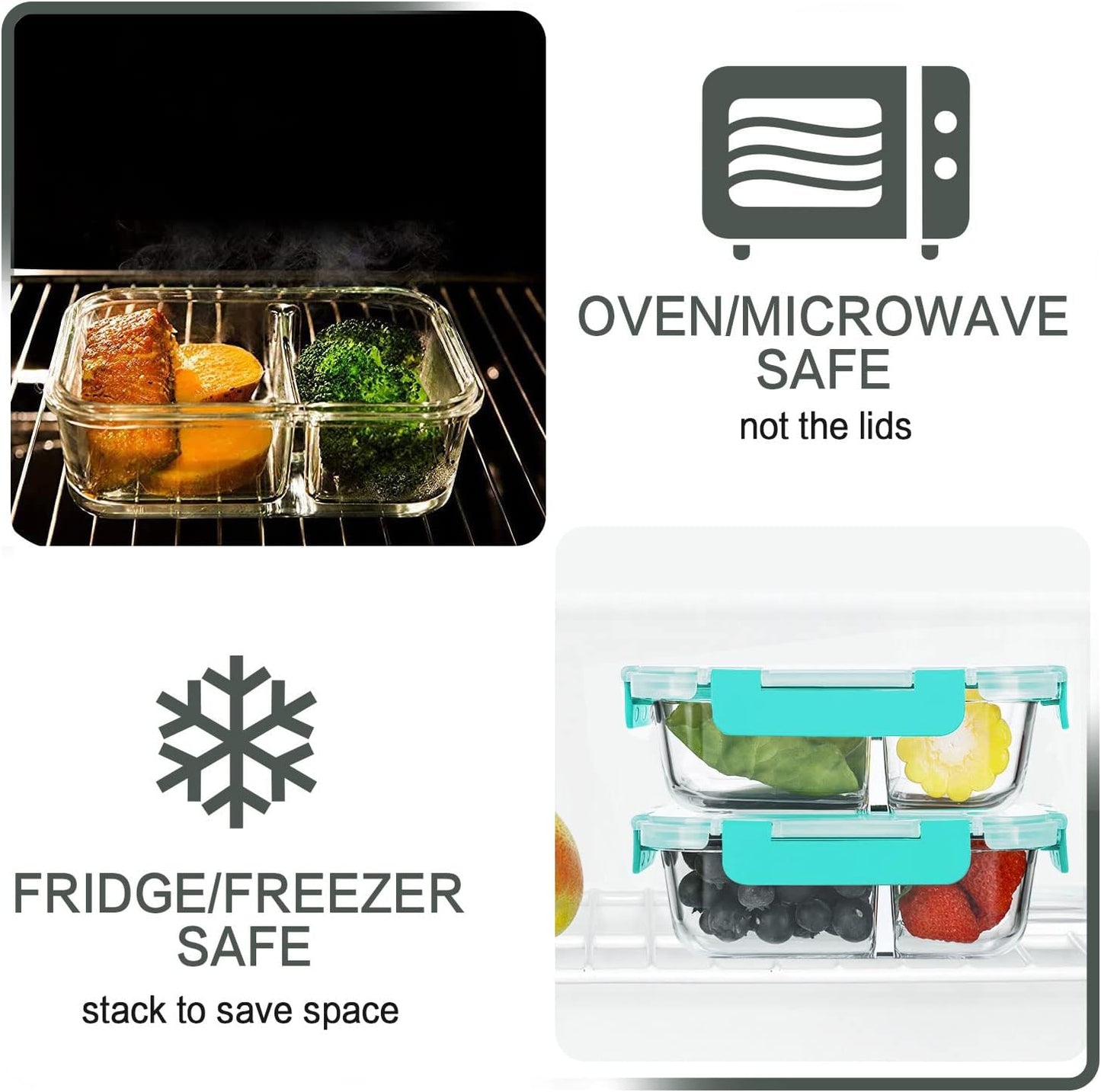 M MCIRCO [10-Pack,30 Oz Glass Meal Prep Containers 2 Compartments Airtight Lunch Bento Boxes with Lids, Glass Food Storage Containers, Microwave, Oven, Freezer and Dishwasher, White