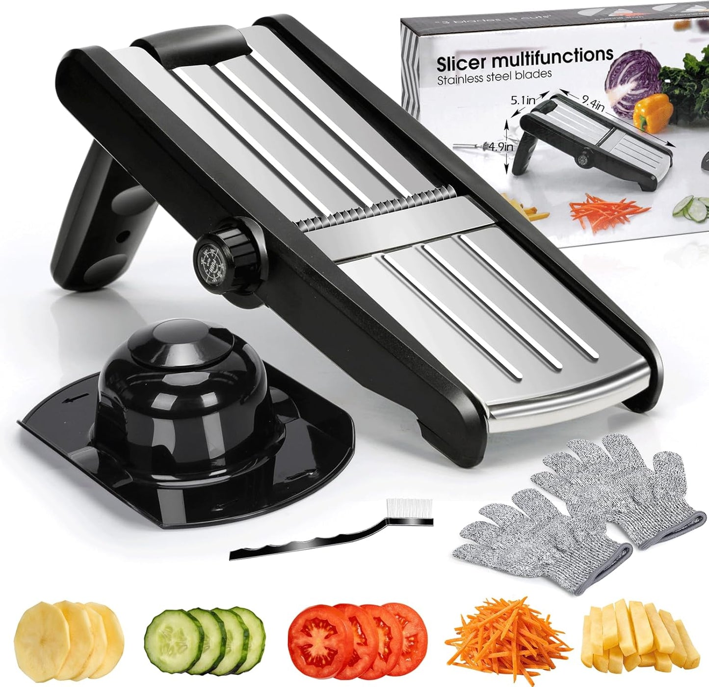 MASTERTOP Mandoline Slicer for Kitchen Adjustable Stainless Steel Food Slicer Vegetable Chopper Onion Waffle French Fry Cutter Potato Chip Julienne Slicer with Safety Gloves