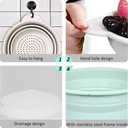 Collapsible Silicone Colander Basin Set, Thickened Strainer bowl, for Kitchen, RV, Camping, Draining Pasta, Washing Fruit, Vegetable