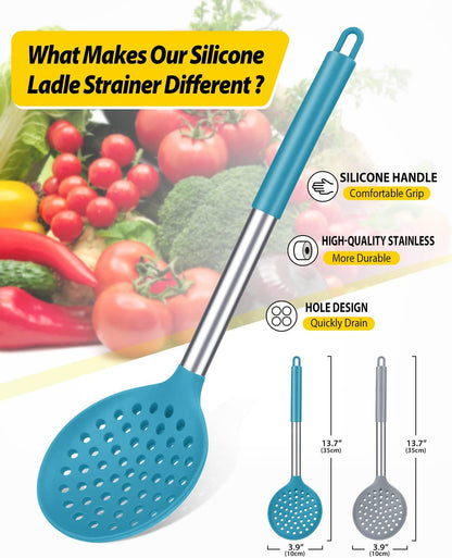 BUNDLEPRO Silicone Kitchen Ladle Strainer, 2 Pack, Black-Red
