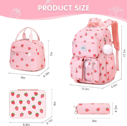 ACESAK Girls Backpack - Bento Box with Insulated Lunch Bag Pencil Case & Utensils Set for Kids, 6 Leakproof Compartments Removable Tray Lunches or Snack Container for School (Gray Daisy)