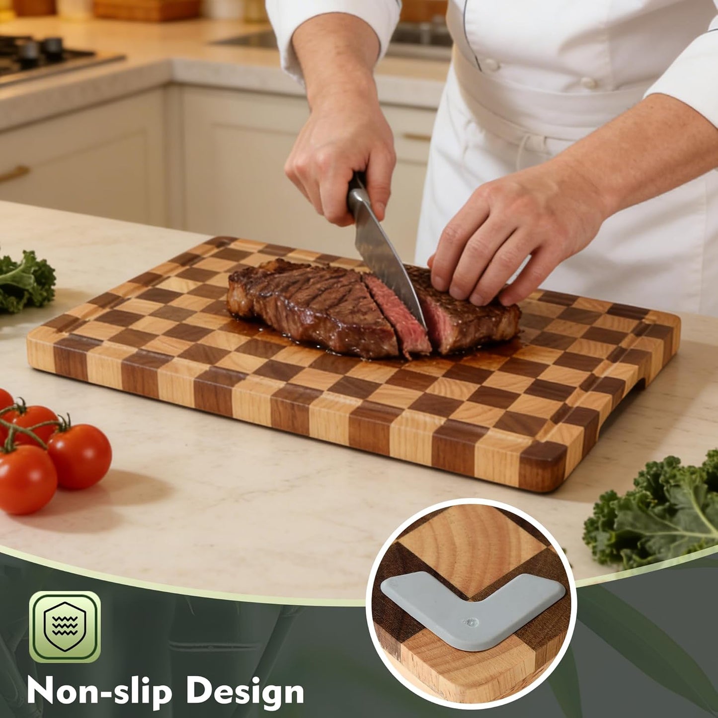 Heavy Duty Bamboo Cutting Board Set 3 Pack Non Toxic Juice Groove Charcuterie Board Book Wood Cutting Boards for Kitchen Solid End Grain Wood Chopping Board Large Butcher Block