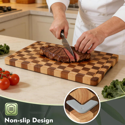 Heavy Duty Bamboo Cutting Board Set 3 Pack Non Toxic Juice Groove Charcuterie Board Book Wood Cutting Boards for Kitchen Solid End Grain Wood Chopping Board Large Butcher Block