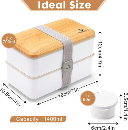 Sinnsally Bento Box for Kids and Adults, Stackable Japanese Bento Lunch Box Containers for Teens/Women with Compartments(47oz),Modern Lunch Containers with Utensil Set,Leak-Proof Lunchbox,Rectangle