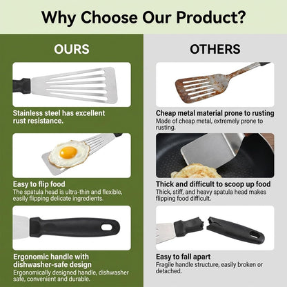 Fish Spatula Stainless Steel Thin Metal Turner Fish Spatula 12.4” Spatulas Flexible Non-Slip Ergonomic Handle Slotted Spatulas for Outdoor Grilling Daily Barbeque Black