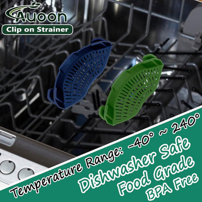 AUOON Clip On Strainer Silicone for All Pots and Pans, Pasta Strainer Clip on Food Strainer for Meat Vegetables Fruit Silicone Kitchen Colander