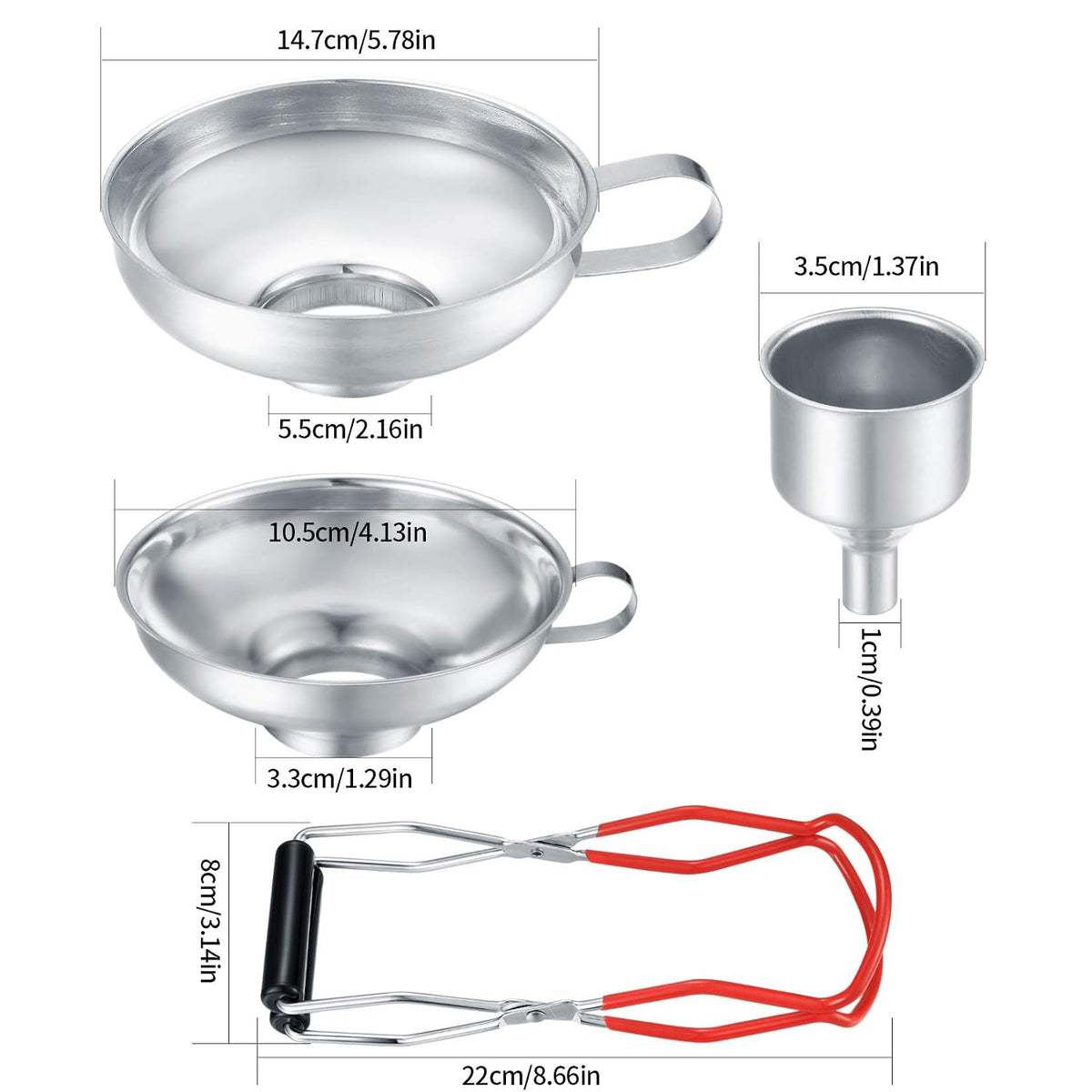 3 Pack Canning Funnels,Stainless Steel Kitchen Funnel with Jar Tongs Lifter