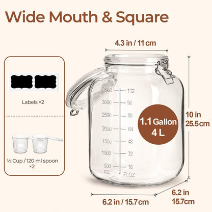 ComSaf Set of 3 Square Glass Jars with Airtight Lids (51 Oz) — Wire Clamp Canisters for Small-Batch Pickling, Kimchi, Bulk Dry Food, Wide Mouth Space Saving Kitchen Pantry Organization Jars