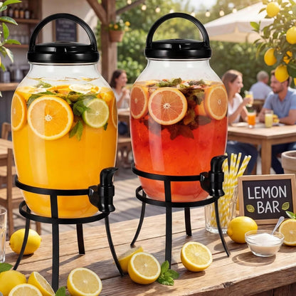 Havawish 2 Pack 1.16 Gallon Drink Beverage Dispenser with Stand for Parties Plastic Water Lemonade Juice Dispenser with Spigot and Lid for Countertop Weddings(Gold)