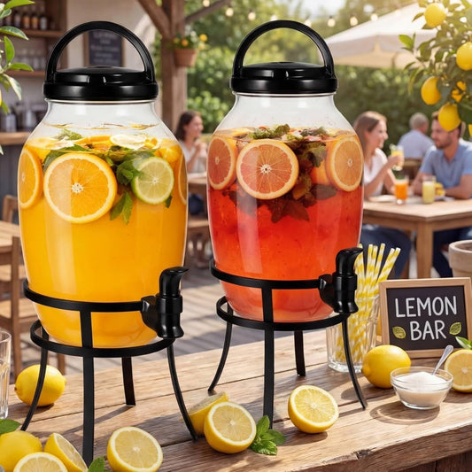 Havawish 2 Pack 1.16 Gallon Drink Beverage Dispenser with Stand for Parties Plastic Water Lemonade Juice Dispenser with Spigot and Lid for Countertop Weddings(Gold)