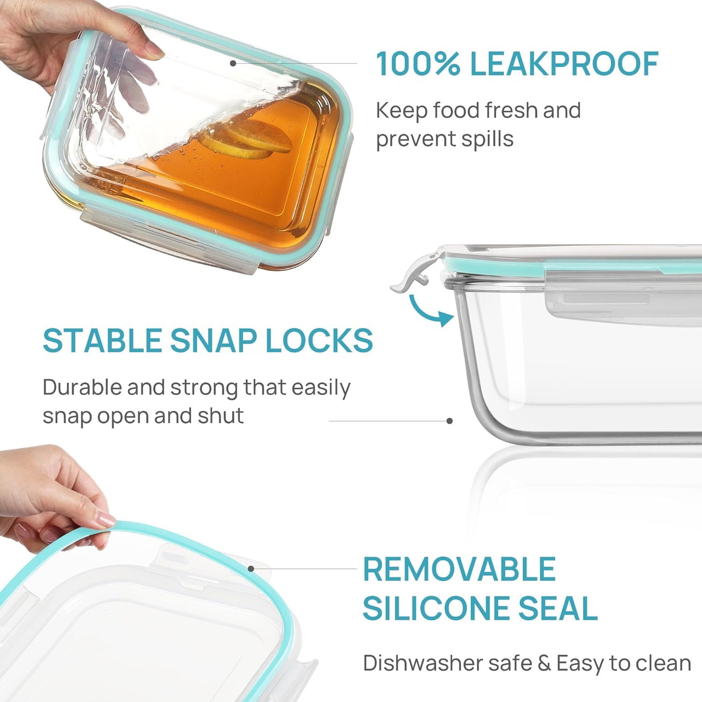 Vtopmart 2.26L/76oz Extra Large Glass Food Storage Containers with Lids, 6 pack Meal Prep Container Set, Airtight Lunch Boxes with Snap Locking Lids for Microwave, Oven, Freezer, Dishwasher