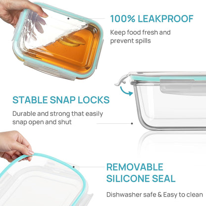 Vtopmart 2.26L/76oz Extra Large Glass Food Storage Containers with Lids, 6 pack Meal Prep Container Set, Airtight Lunch Boxes with Snap Locking Lids for Microwave, Oven, Freezer, Dishwasher