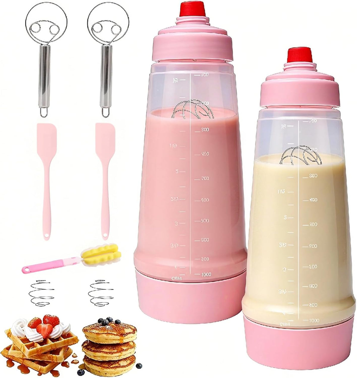 Pancake Batter Dispenser Bottle Kit with 7 Accessories, 2 Pack 34oz