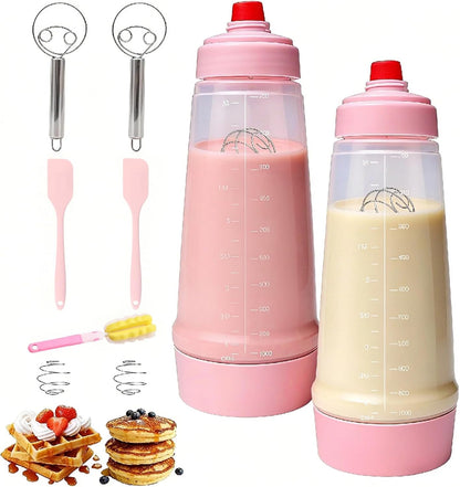 Pancake Batter Dispenser Bottle Kit with 7 Accessories, 2 Pack 34oz