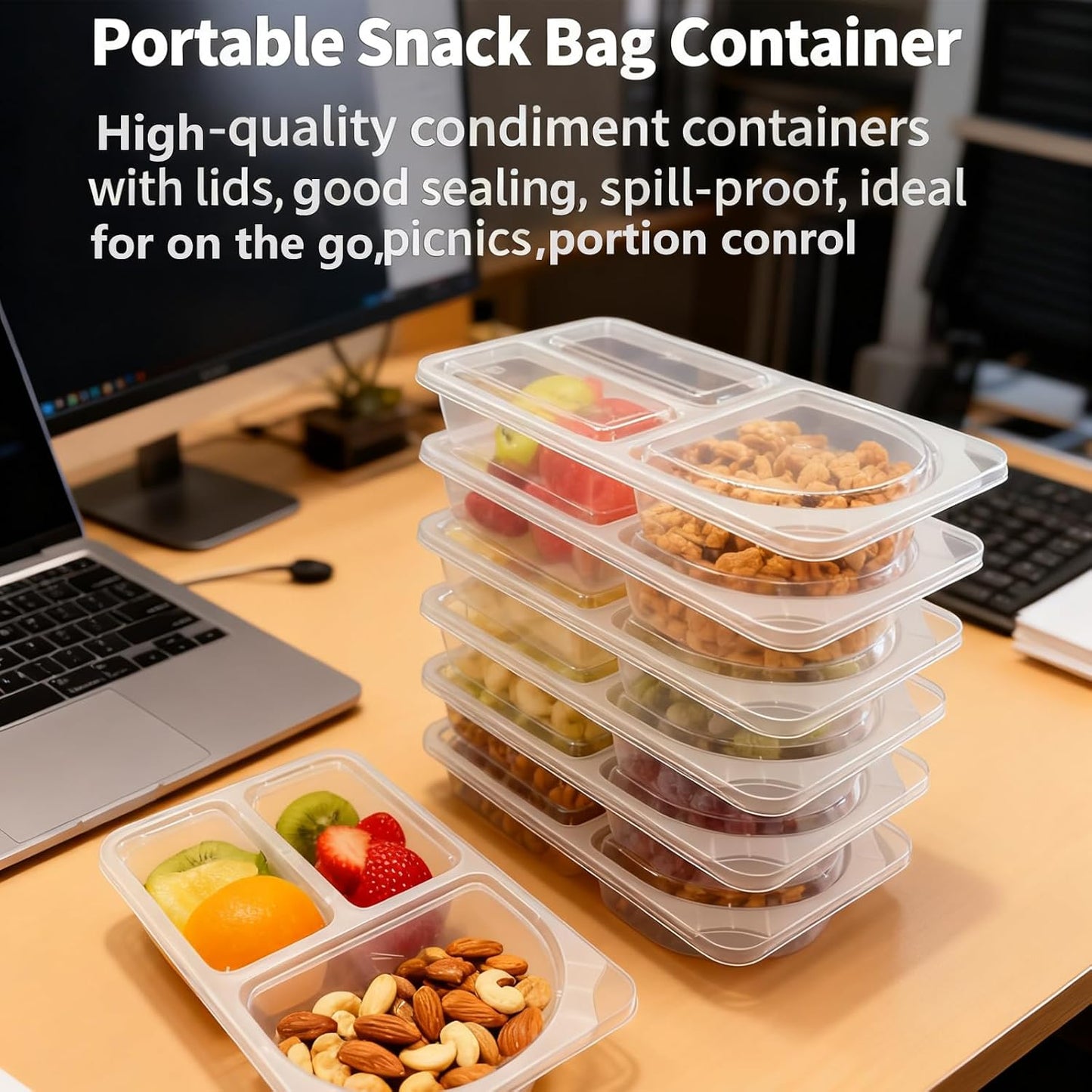 3 Compartment Snack Containers with Lids & 9oz Meal Prep Containers, Reusable Snack Pack Containers, BPA-Free Leakproof Small Food Storage, Perfect for Work, Travel & On-the-Go (10 Sets)
