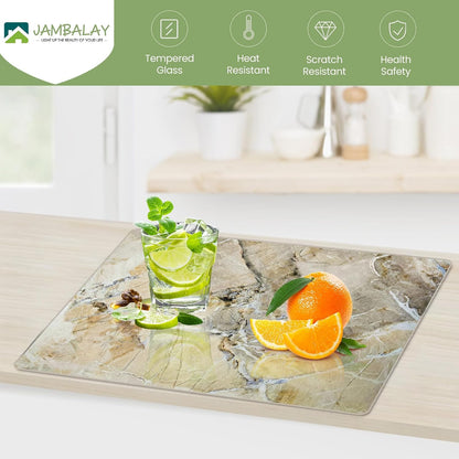 JAMBALAY Tempered Glass Cutting Boards for Kitchen, Gold 12"x8" & 16"x12" Glass Cutting Board Set with Marble Design, With Non Slip Foot, Shatter and Heat Resistant, Dishwasher Safe
