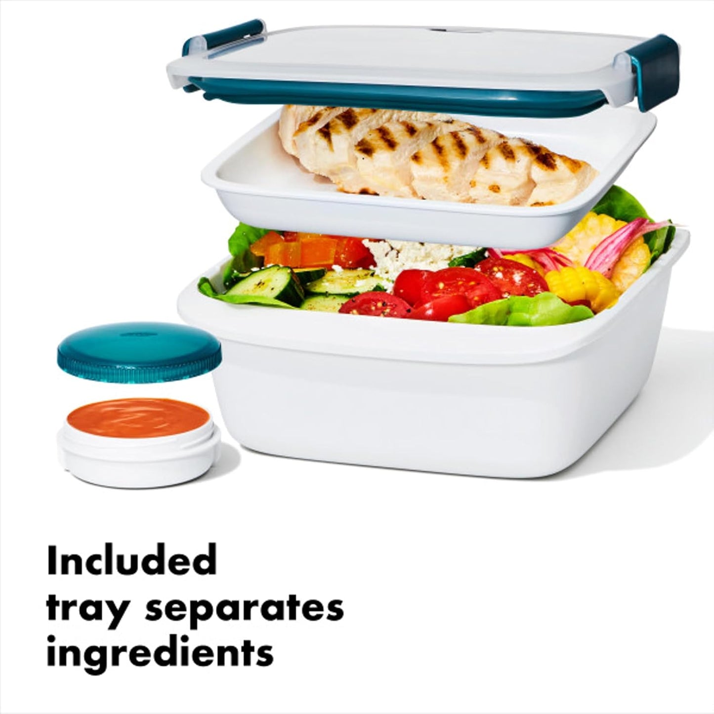 OXO Good Grips Prep & Go Snack & Dip Container, Snack Fuss-Free on the Move, Leakproof Reusable Small Meal Food Storage and Lid, Food Containers with Lids, Snack Organizer, 1.6 Cups/0.4 L