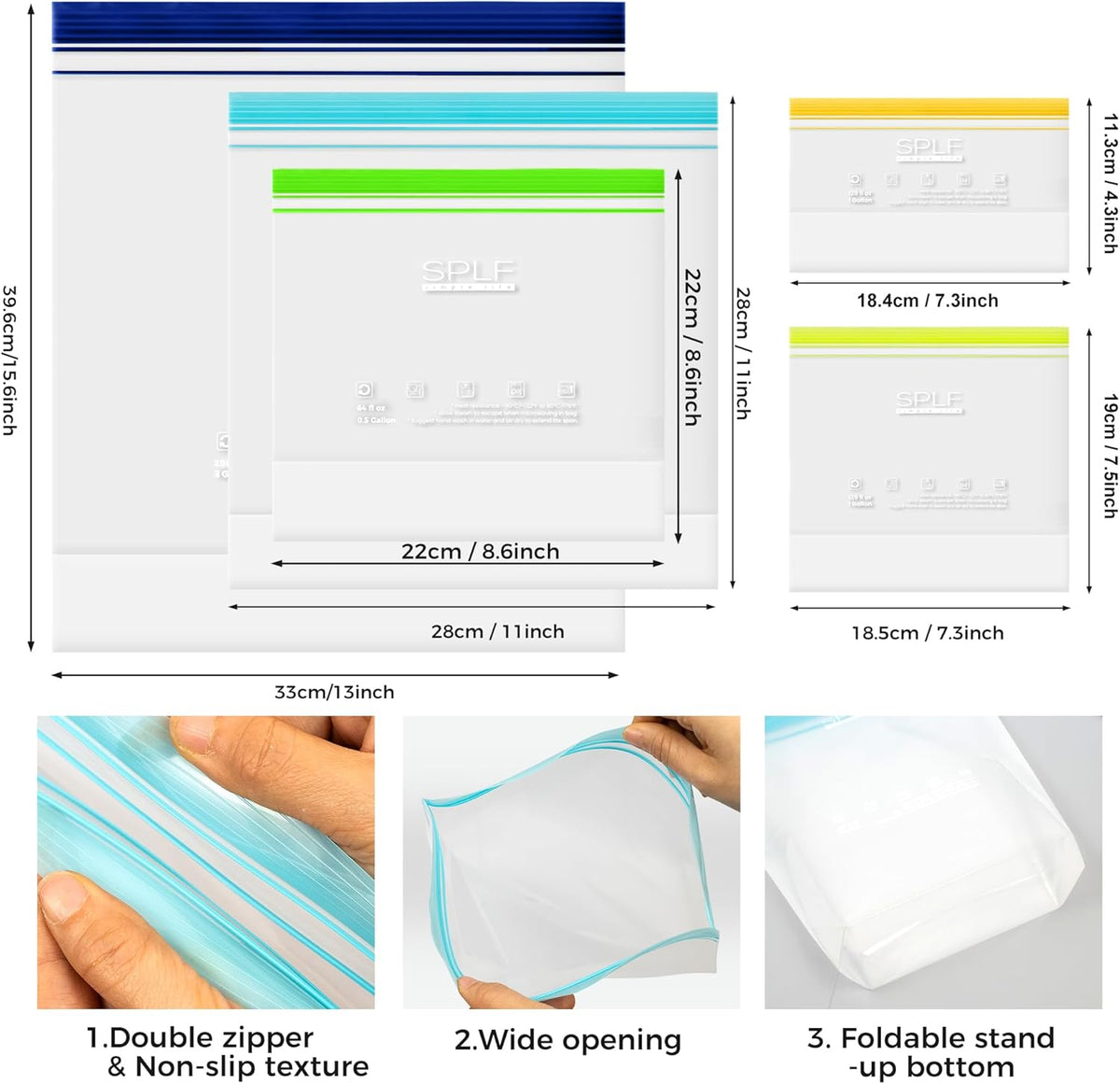 SPLF 12 Pack Reusable Gallon Freezer Bags Dishwasher Microwave Safe, 1 Gallon BPA Free Leakproof Food Storage Bags, Silicone Free Containers for Meal Prep, Fridge Kitchen Organization