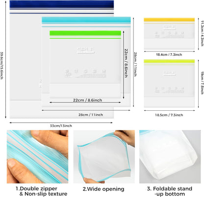 SPLF 12 Pack Reusable Gallon Freezer Bags Dishwasher Microwave Safe, 1 Gallon BPA Free Leakproof Food Storage Bags, Silicone Free Containers for Meal Prep, Fridge Kitchen Organization
