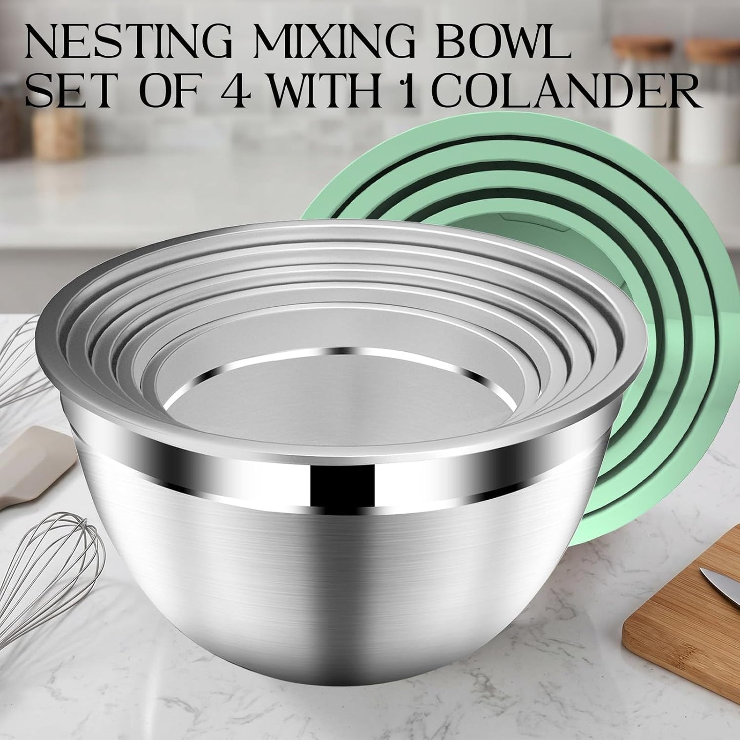 DUTZUN Mixing Bowls with Lids Set - 16pcs Stainless Steel Mixing Bowl Set with Colander, 3 Grater Attachments, Non-Slip Bottom, Metal Nesting Bowls with Strainer for Mixing & Serving - Black