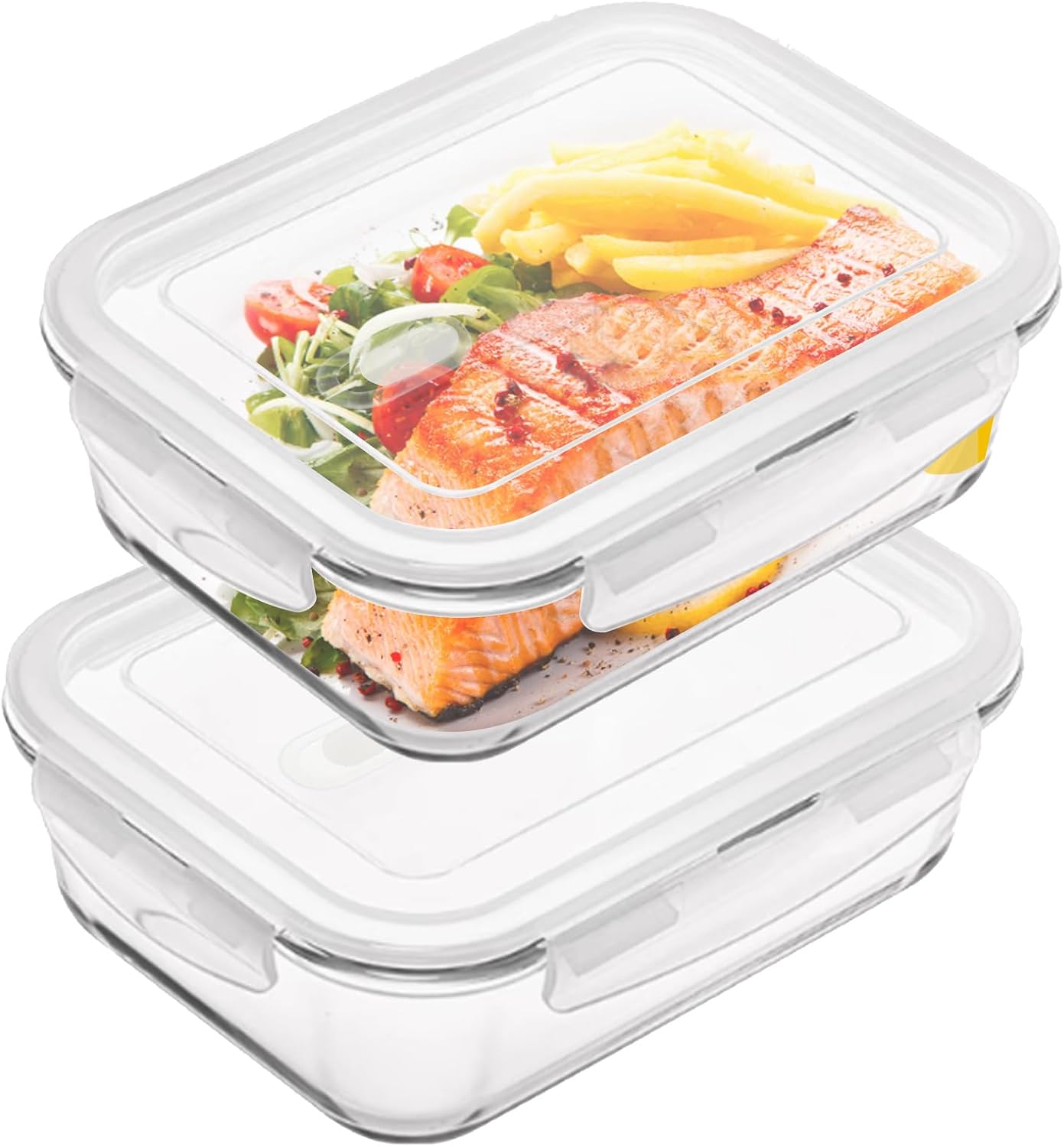 Glass Food Storage Containers Clear35 Oz2 Pack Set with Airtight Snap-Lock Lids Rectangular BPA-Free for Meal Prep and Leftovers