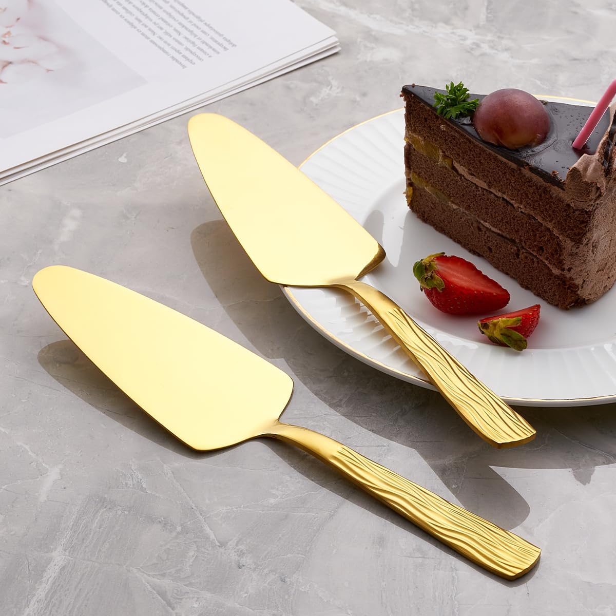 Silver Cake Server Set with Wave Handle, Stainless Steel, 3PCS