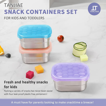 Tanjiae Small (1 CUP) Stainless Steel Snack Containers for Kids | Easy Open Leak Proof Food Containers with Silicone Lids - Perfect Metal Toddler Lunch Box for Daycare and School (8oz)