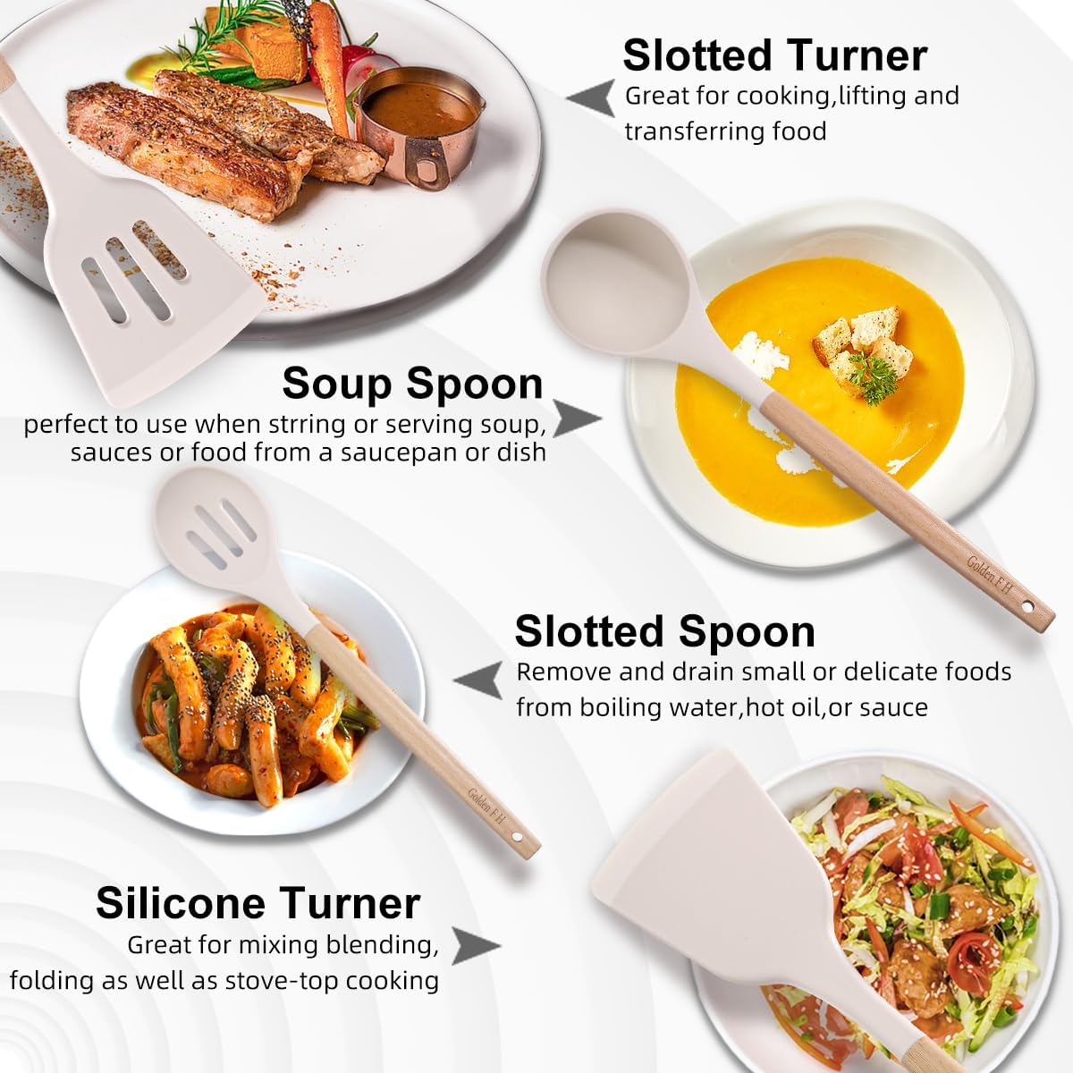 Silicone Cooking Utensils Set 446°F Heat Resistant Silicone Kitchen Utensils Set, Spatula, Turner Tongs, Spoon, Whisk,Kitchen Gadgets for Nonstick Cookware, BPA Free