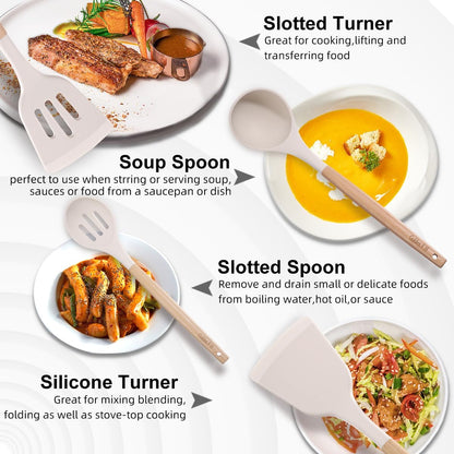 Silicone Cooking Utensils Set 446°F Heat Resistant Silicone Kitchen Utensils Set, Spatula, Turner Tongs, Spoon, Whisk,Kitchen Gadgets for Nonstick Cookware, BPA Free