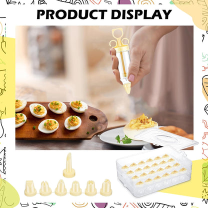 Deviled Egg Carrier with Syringe Stackable Stackable Clear Holder with Lid for Refrigerator Portable 48 Eggs Dispenser Storage Containers Tray(Without Handle)