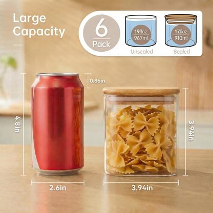 Extra Large Square Glass Flour & Sugar Storage Containers with Airtight Lids, 168oz 2 Pack Glass Jars with Bamboo Lids, Air tight Pantry Food Storage Containers for Cereal, Pasta, Rice Organizers