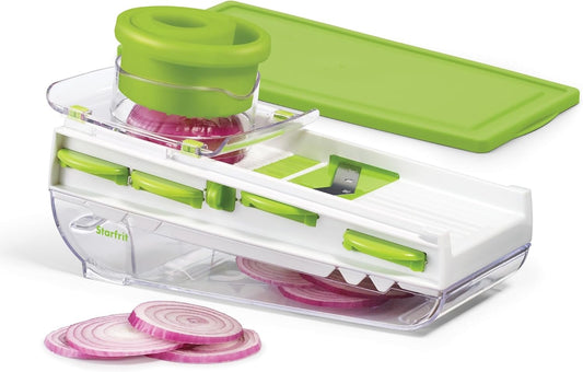Starfrit Easy Mandoline Slicer & Dicer, 5 Blades, Catch Base, White