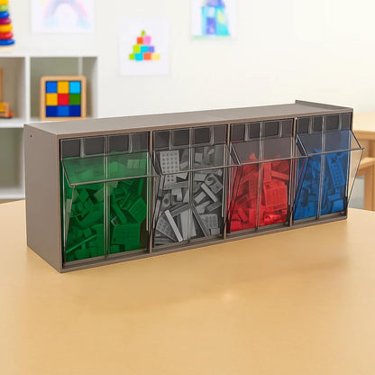 Akro-Mils TiltView Plastic Storage Cabinet with 6 Tilt Out Bins, Horizontal Organizer, Teacher Toolbox, and Office Supply Organizer, 23-5/8" W x 3-1/2" H x 3-3/4" D, Stone