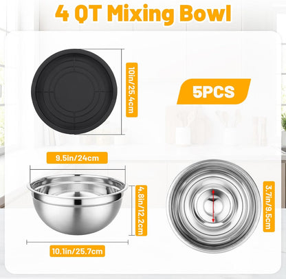 Beasea Stainless Steel Mixing Bowls, 5 Pack 1.5 QT Stackable Nesting Mixing Bowls with Airtight Lids, Metal Bowl with Lid for Baking, Meal Prepping, Salad, Serving, Food Storing