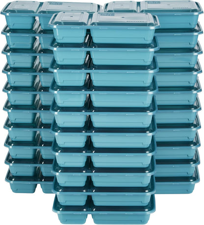 GoodCook Food Storage Containers for Meal Prep Rectangle Two Compartments & Made without BPA, 60-Piece Set, Teal
