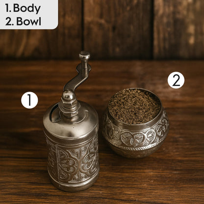 Handmade Decorative Black Pepper Grinder, Zamak Conical Burr, Refillable Turkish Spice Mill Manual Pepper Mill with Handle, Spice Grinder Metal with Hand Crank 11 cm-4.3 inch