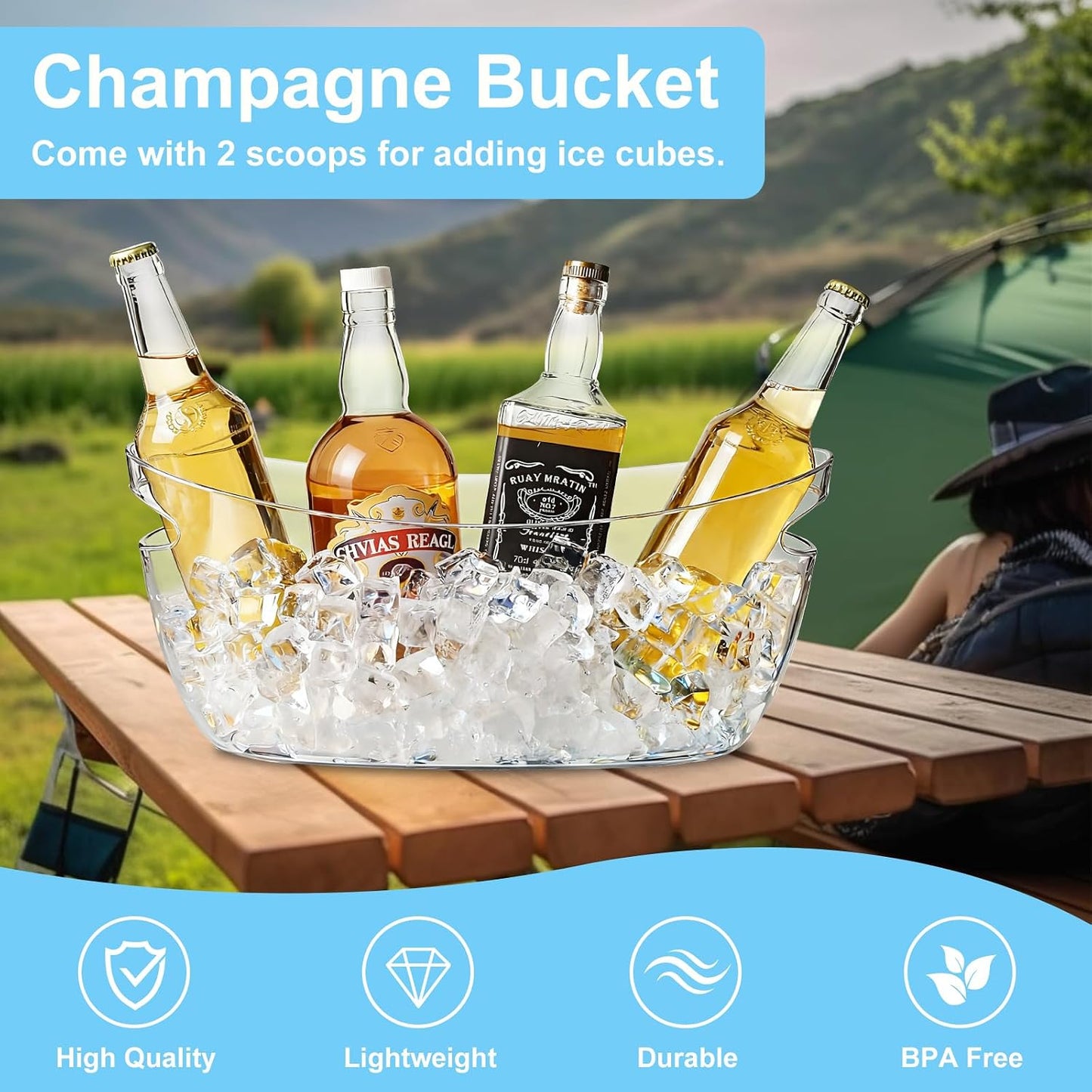 4-Pack Ice Buckets for Parties - Extra Large 5.5L Clear Beverage Tubs with Scoops, Perfect for Champagne, Beer, Sparkling Wine, and Cocktails - Mimosa Bar Supplies