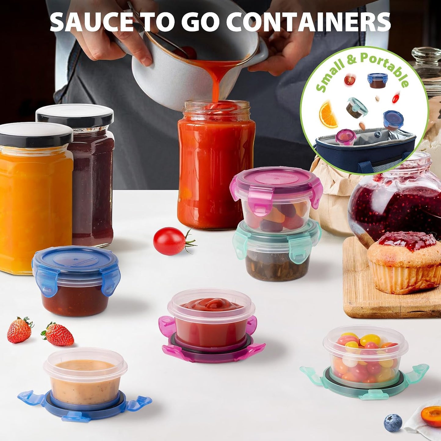 Freshmage Salad Dressing Container to Go, [6 Pack] 2.7 oz Small Condiment Containers with Leakproof Lids for On-the-Go Meals, Reusable Sauce Containers BPA-Free