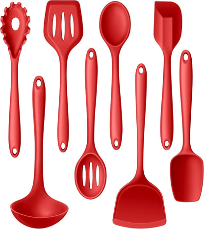 LIANYU Non-Toxic Silicone Kitchen Utensils Set, 8 Piece Non-Scratch Cooking Spoons & Spatulas, Stainless Steel Core, Heat Resistant & Dishwasher Safe, Khaki