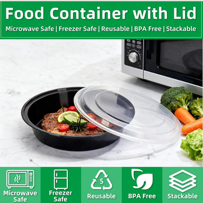Meal Prep Containers Reusable 10 Pack-28 oz Food Storage Containers with Lids To Go Food Containers Takeout, Microwave Dishwasher Freezer Safe, Stackable, BPA Free, Plastic (Black)