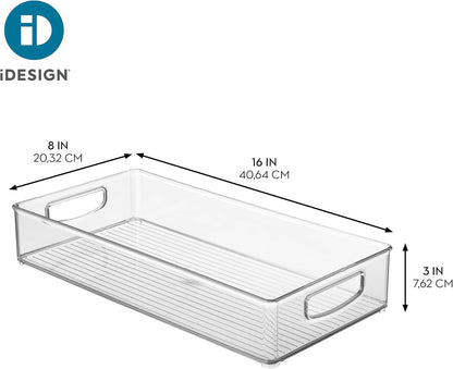 iDesign Slim Extra Long Clear Storage Bin, Narrow Stackable Organizer for Kitchen or Pantry
