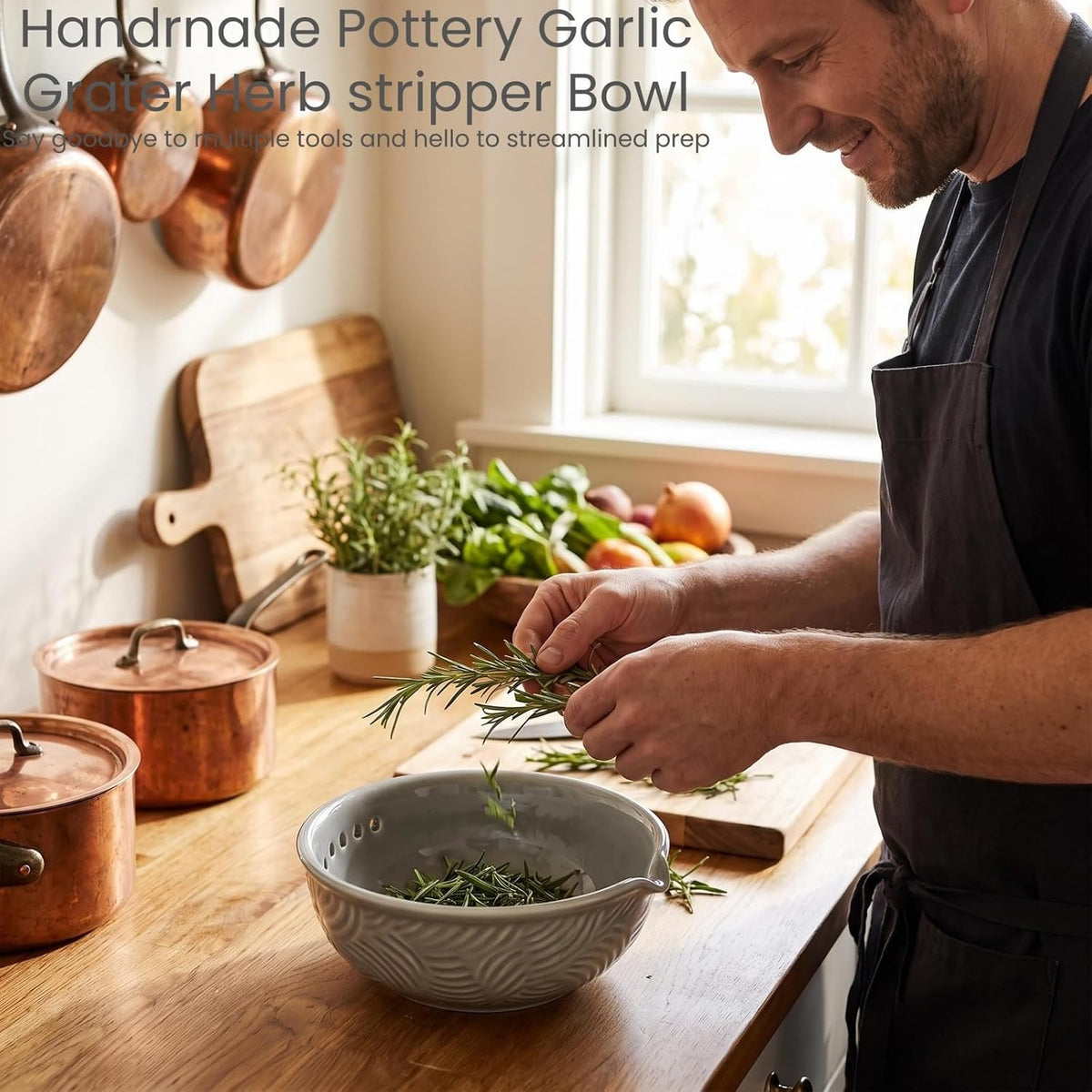 Ceramic Ginger Grater Bowl with Herb Stripper- Efficient Kitchen Tool