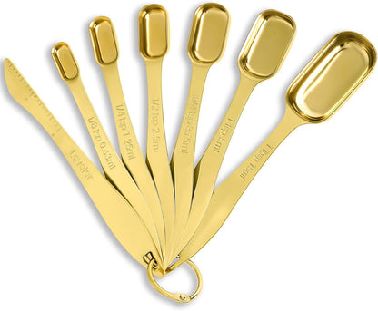 Rainspire Heavy Duty Measuring Spoons Set Stainless Steel, Metal Measuring Cups and Spoons Set for Dry or Liquid, Fits in Spice Jar, Home Gadgets Kitchen Gadgets, Set of 7 Including Leveler