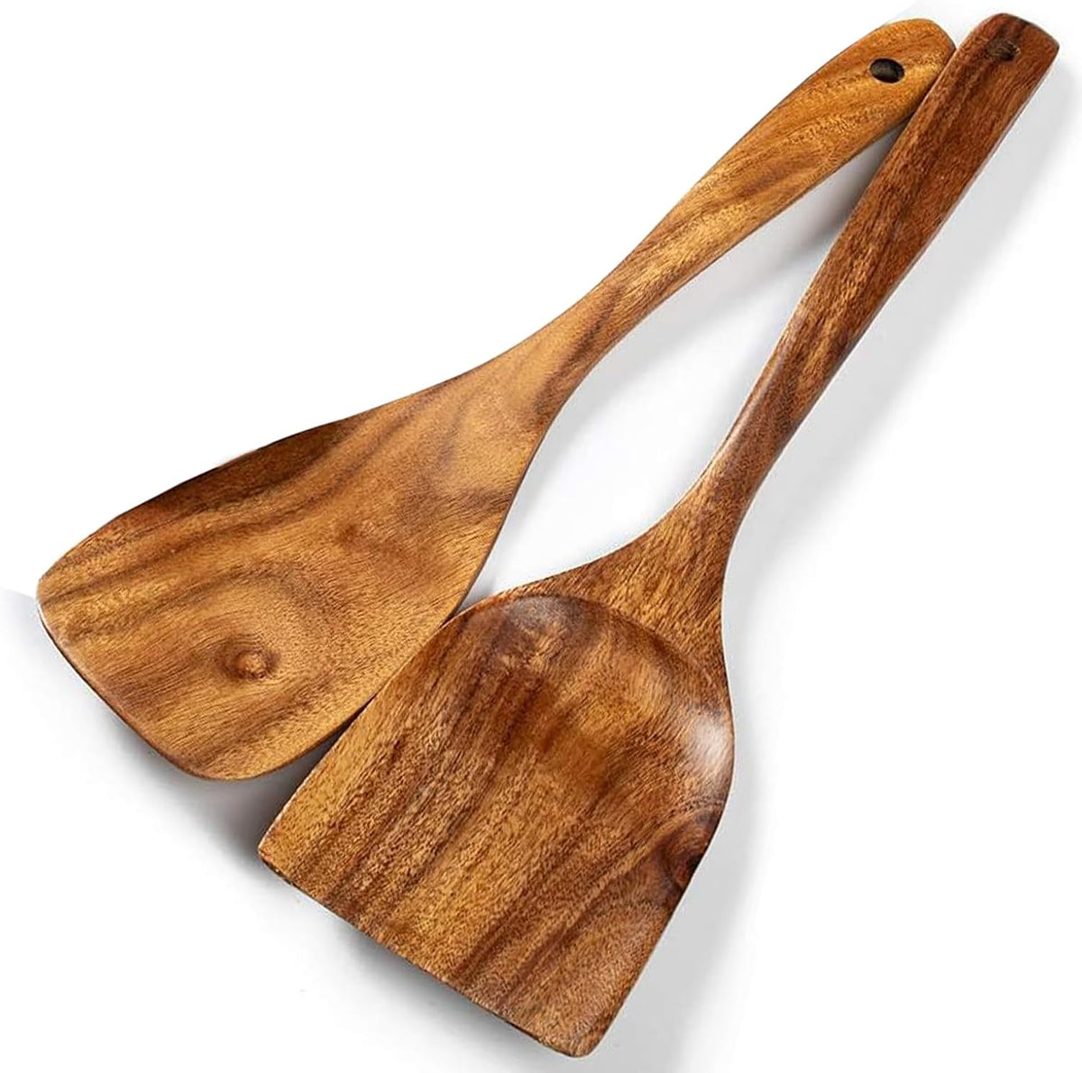 Wooden Spatulas, Natural Acacia Wooden Cooking Utensils Set for Non-stick Pan Kitchen Tool, flipping and Wok Spatula, Wooden Spoons & Spurtle for Cooking