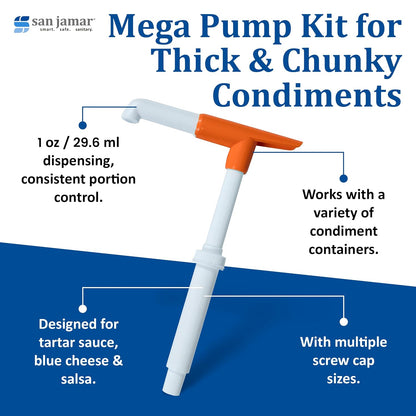 San Jamar Plastic Sauce Mega Pump and Pump Kit, 6 Pieces, White, 12 x 12 x 6 inches; 7.05 Ounces