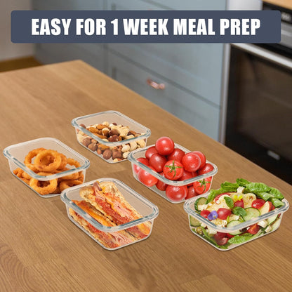 6Pack 22oz Glass Meal Prep Containers, Glass Food Storage Containers Sets with Snap Leak Proof Lids for Microwave, Oven, Freezer and Dishwasher Safe (Grey, 22oz)