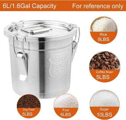 DYNAMI 12.7Gal 304 Stainless Steel Rice Storage Container,Extra Large Food Grade Canister,40-90Lbs Sealed Rice Bucket with Airtight Lid and Locking Buckle,for Rice, Flour, Grain (48L)